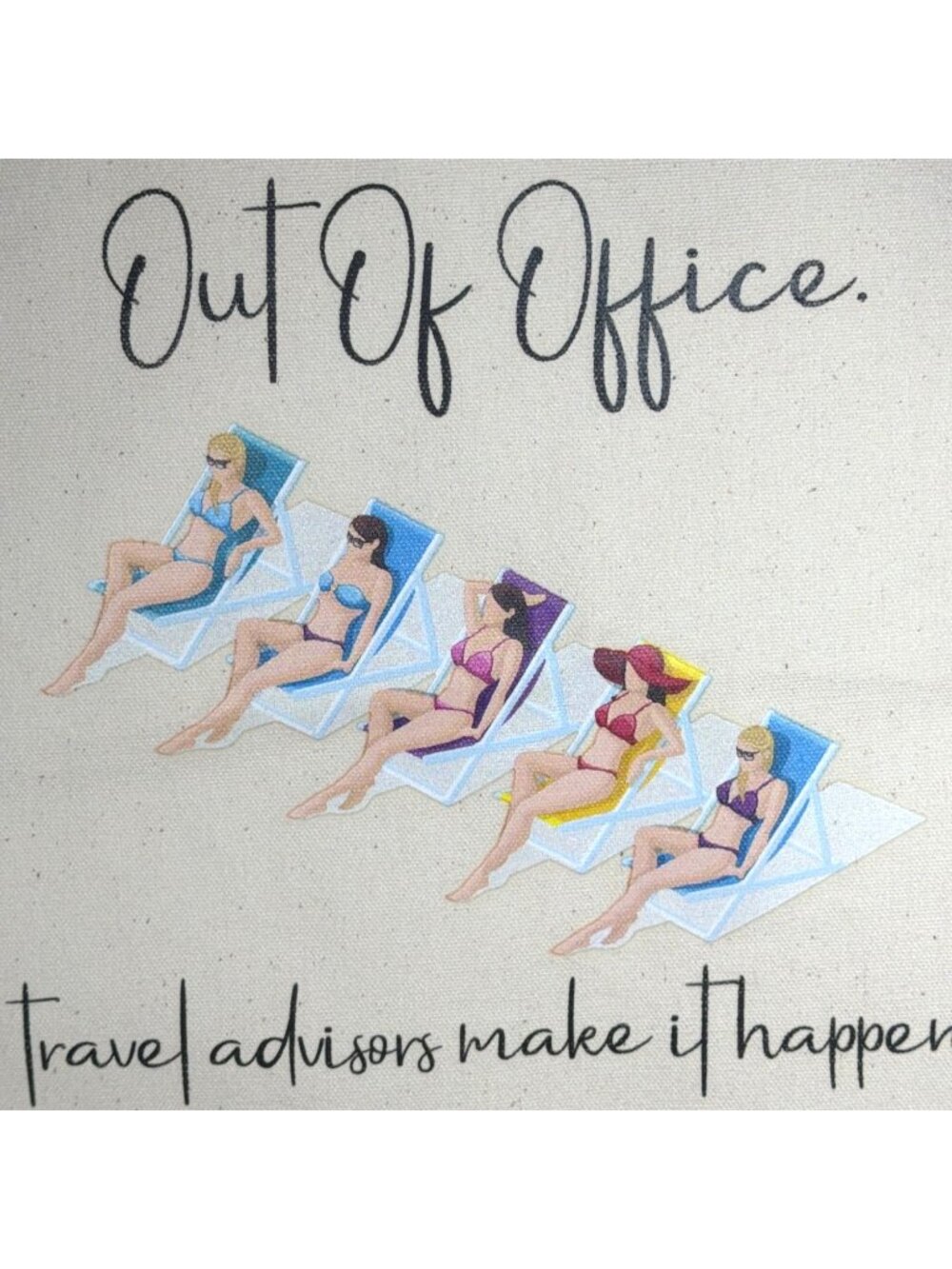 Large Heavy Duty Canvas Tote Bag Out Of Office Travel Advisors Agents Vacation - Picture 11 of 13